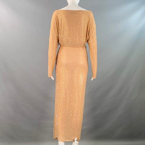 SELF-PORTRAIT Size 4 Beige Polyester Blend Rhinestones Long Cocktail Dress - Picture 4 of 8